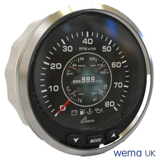Circular automotive gauge shows real-time RPM and speed on Colour LCD Multi Function Gauge