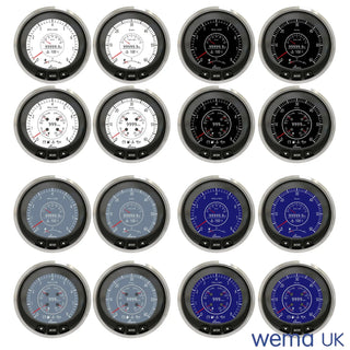 Collection of circular automotive gauges for a 3 Colour LCD Multi Function Gauge