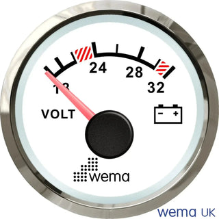 Analogue Voltmeter Gauge with chrome bezel for 24V circuits, 16-32 volts reading
