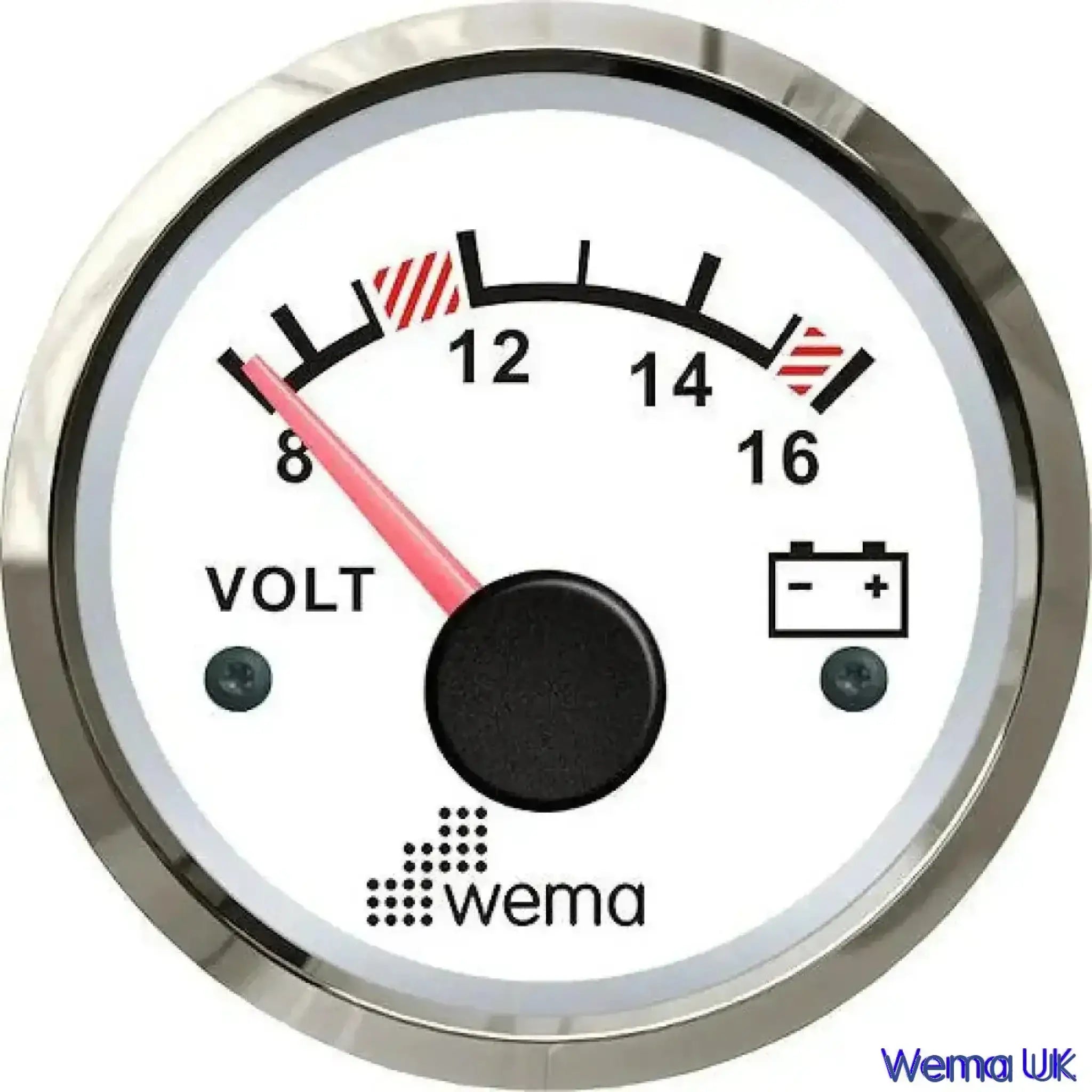 Analogue Voltmeter - White / Stainless / 12v