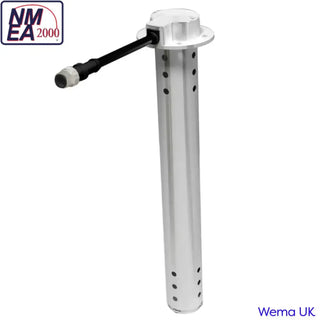 White cylindrical N5H Level Sensor with black cable for NMEA2000 connectivity