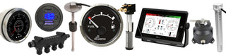 Collection of automotive gauges and multi-function displays for vehicle diagnostics.