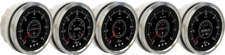 Set of five round automotive gauges from Wema Multi-Function Displays with black faces.