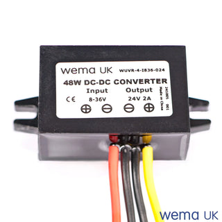 Wema UK 48W DC-DC converter for 12v to 24v DC voltage regulation and sensitive electronics