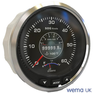 3 Colour LCD Multi Function Gauge displaying speed, RPM, and temperature readings