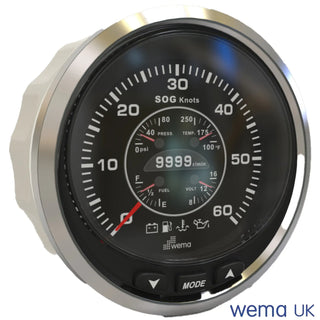 Close up of 3 Colour LCD Multi Function Gauge showing real-time measurements