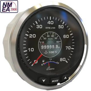 Close up of a speedometer on a 3’’ Colour LCD Multi Function Gauge with a white background