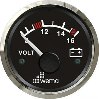 Analogue Voltmeter Gauge black face chrome bezel for 24V circuits voltage display