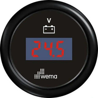 Digital voltmeter gauge displaying 24.5 volts on Wema Voltmeter Gauge with IP67 rating