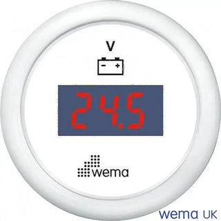 Digital Voltmeter Gauge displaying 24.5 volts in a white frame, IP67 rated Wema Voltmeter Gauge