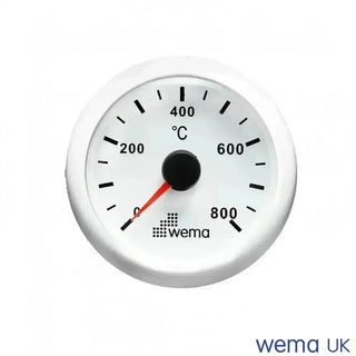 Circular Exhaust Temperature Gauge with white face measuring up to 800°C, analogue design