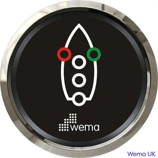Wema Navigation Light Gauge with black face and chrome bezel for monitoring vessel navigation lights