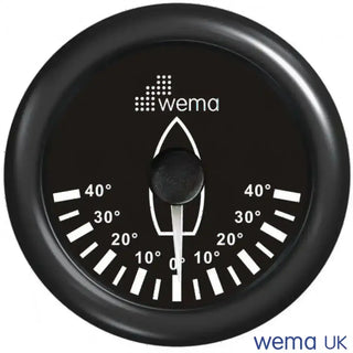 Wema ROD-5 Rudder Indicator Gauge, black face showing rudder position