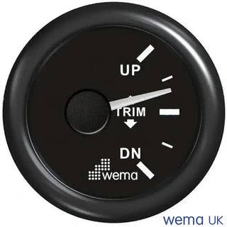 Circular Trim Tab Position Gauge with UP DN indicators and Wema logo for accurate readings