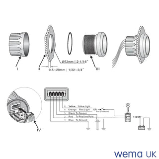 Technical wiring diagram for the Wema Trim Tab Position Gauge