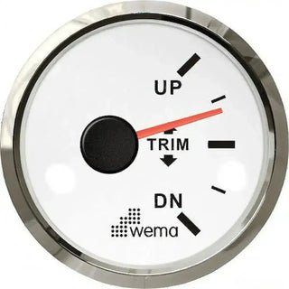 Circular Trim Tab Position Gauge with red indicator needle and UP, TRIM, DN markings