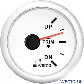 Circular gauge displaying Wema Trim Tab Position for precise tab position measurement