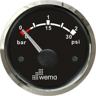 Pressure gauge with dual bar and psi scales by Wema for turbo pressure gauge