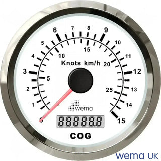 Speedometer gauge showing knots and km/h on Wema Analogue GPS Speedometer 85mm