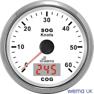 Speedometer gauge showing Speed Over Ground and Course Over Ground for Analogue GPS Speedometer