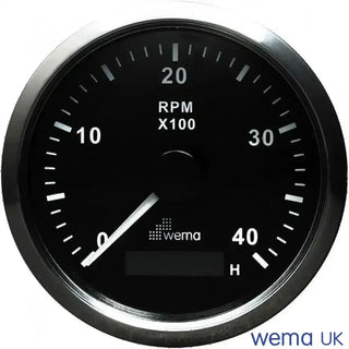 Circular Wema Tachometer gauge displaying engine RPM up to 4000 with LCD hour meter