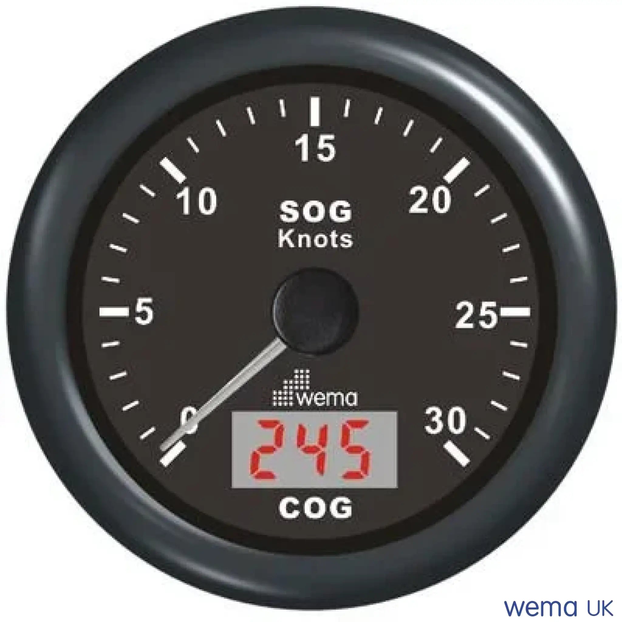 Analogue GPS Speedometer - Black / 30 Knots
