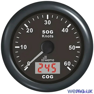 Nautical gauge showing speed in knots and COG on Wema Analogue GPS Speedometer