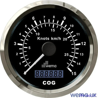 Speedometer gauge in Analogue GPS Speedometer displaying COG in knots and km/h