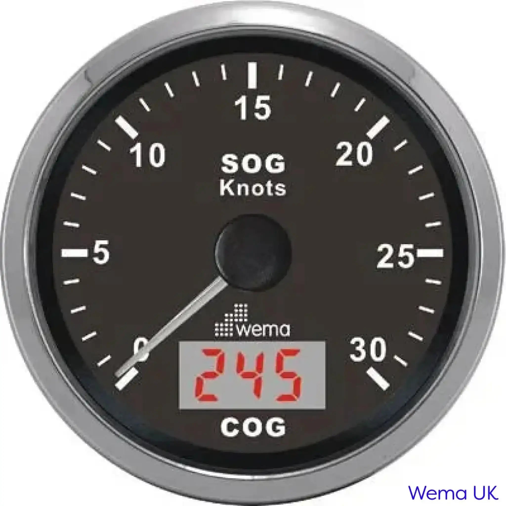 Analogue GPS Speedometer - Black / Stainless / 30 Knots