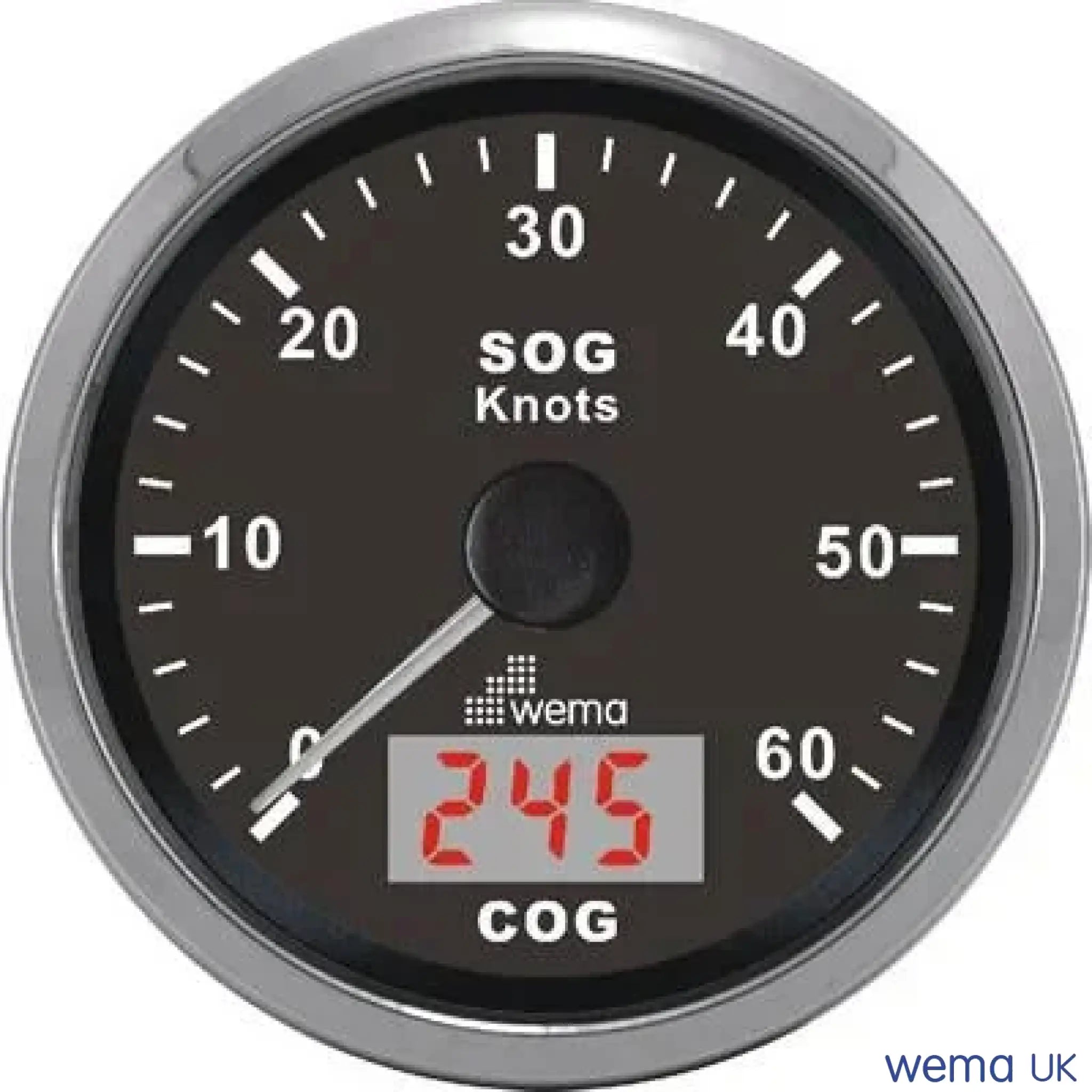 Analogue GPS Speedometer - Black / Stainless / 60 Knots
