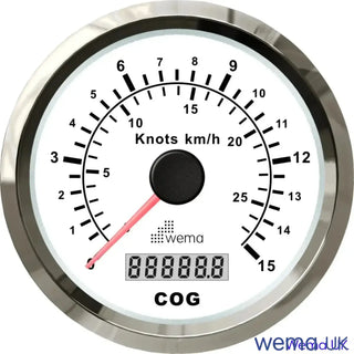 Speedometer gauge showing knots and km/h on Wema Analogue GPS Speedometer 85mm