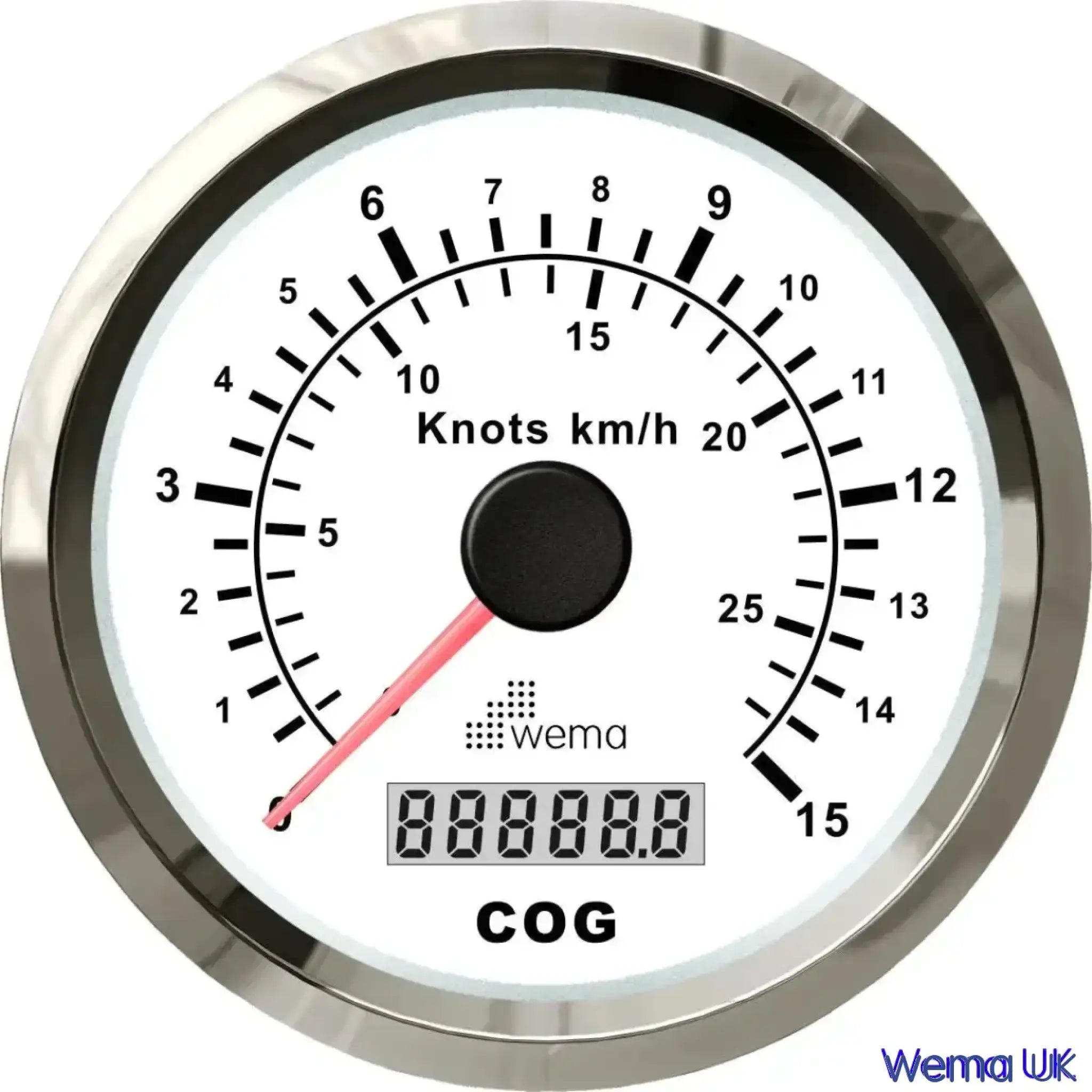 Analogue GPS Speedometer - White / Stainless / 15 Knots