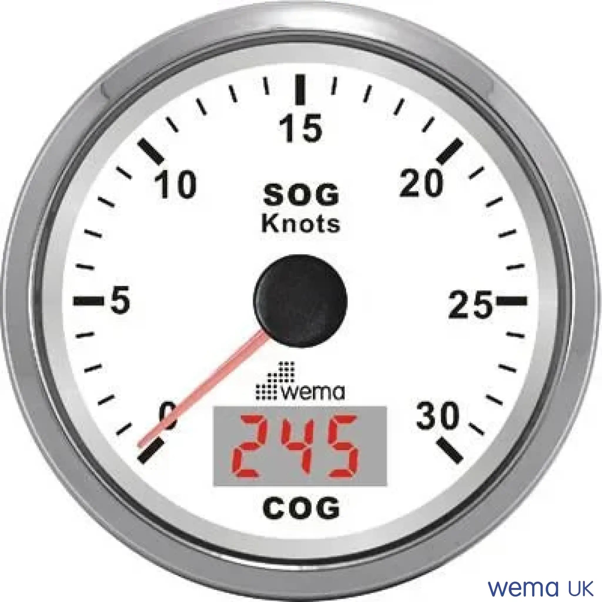 Analogue GPS Speedometer - White / Stainless / 30 Knots