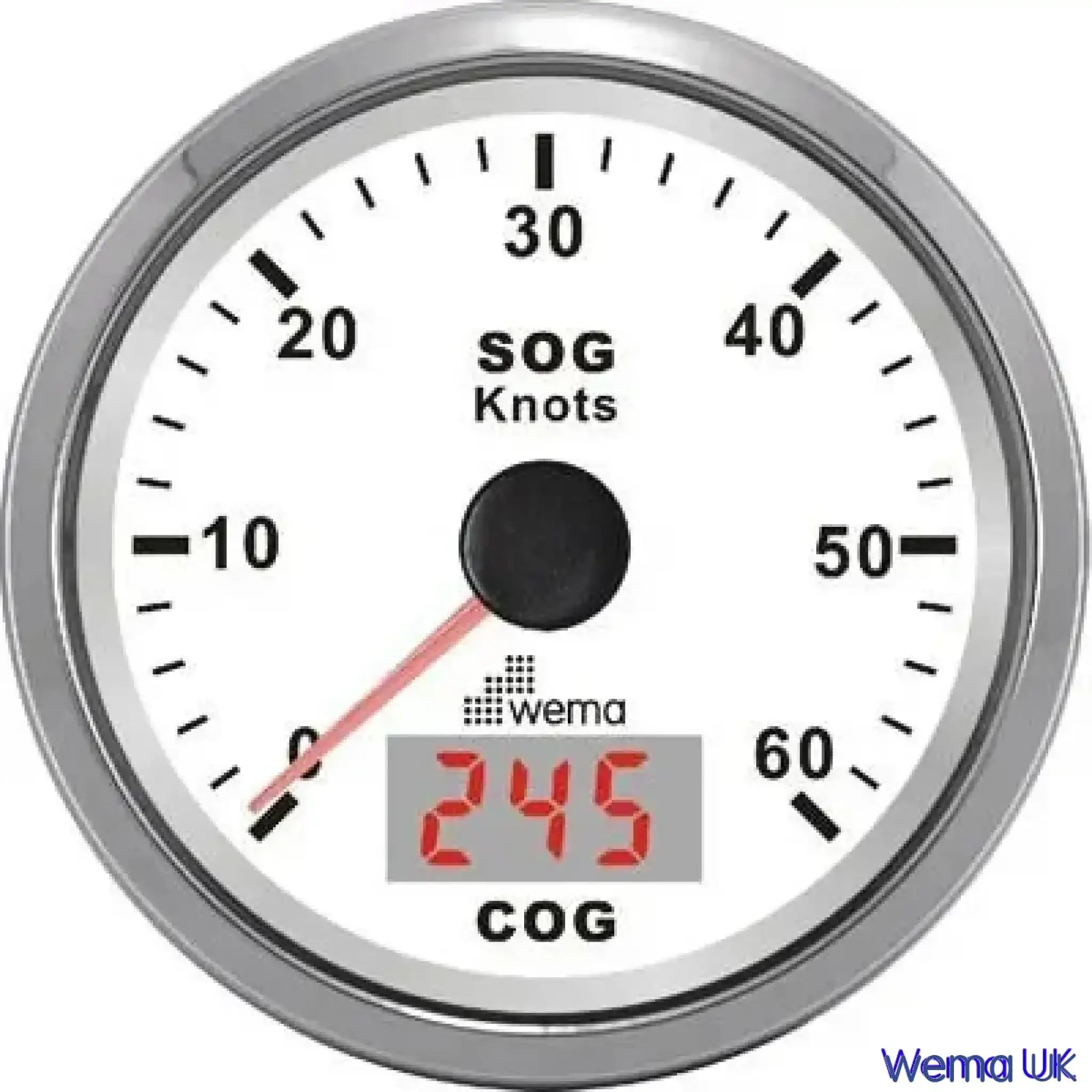 Analogue GPS Speedometer - White / Stainless / 60 Knots