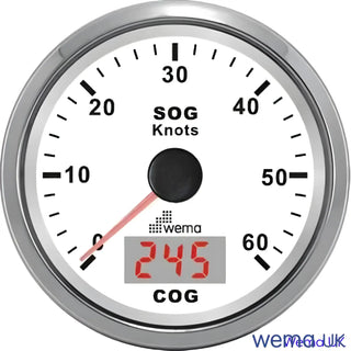 Speedometer gauge showing Speed Over Ground and Course Over Ground for Analogue GPS Speedometer