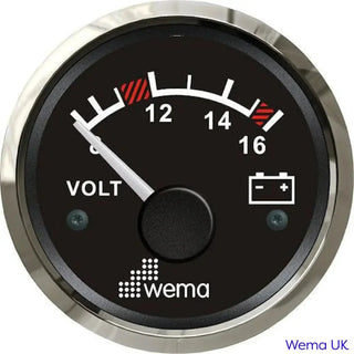 Analogue Voltmeter Gauge black face chrome bezel for 24V circuits voltage display