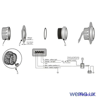 Technical diagram of vehicle lighting system components in an Analogue Voltmeter Gauge