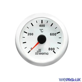 Circular Exhaust Temperature Gauge with white face measuring up to 800°C, analogue design