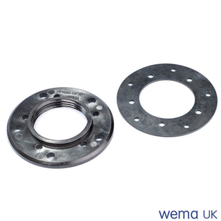 Two circular metal flanges with SAE 5-hole pattern for FL-2 Tank Fitting applications