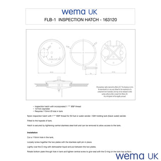 Technical drawing of FLB-1 Inspection Hatch with specifications and dimensions