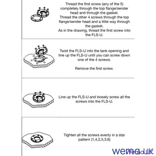 FLS-U Tank Fitting Under-Ring with circular base and screw-like structures in assembly stages