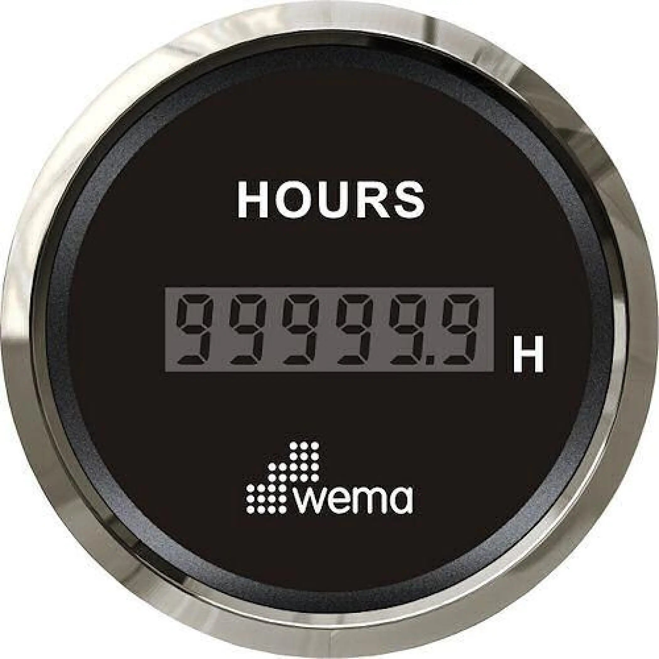 Hour Meter Gauge with Digital Display - Black / Stainless