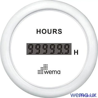 Round Wema hour meter displaying 99999.9 hours for reliable hour meter in 24V circuits