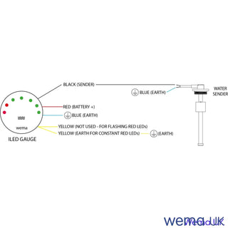 Wiring diagram for LED Level Gauge with Wema sender and bright LEDs connection