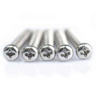 Five silver Phillips head M5 screws for FL-2 flange with hole pattern alignment