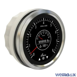 Close-up of a Multi-Function Touchscreen Gauge showing oil pressure via Wema NMEA2000