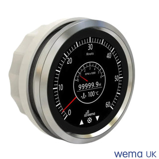 Speedometer gauge with black face on Multi-function Touchscreen Gauge for Wema NMEA2000