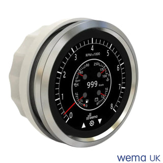 Circular tachometer gauge in a Multi-function Touchscreen Gauge displaying RPM measurements
