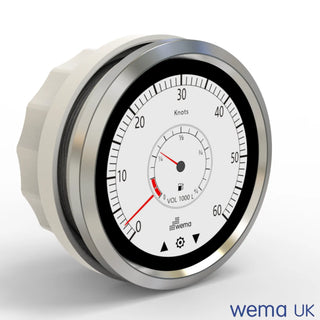 Circular analog gauge with metallic rim for Multi-function Touchscreen Gauge showing oil pressure