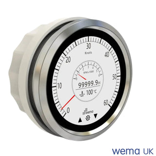 Circular Analog Gauge with Metallic Rim for Multi-Function Touchscreen Gauge and Oil Pressure